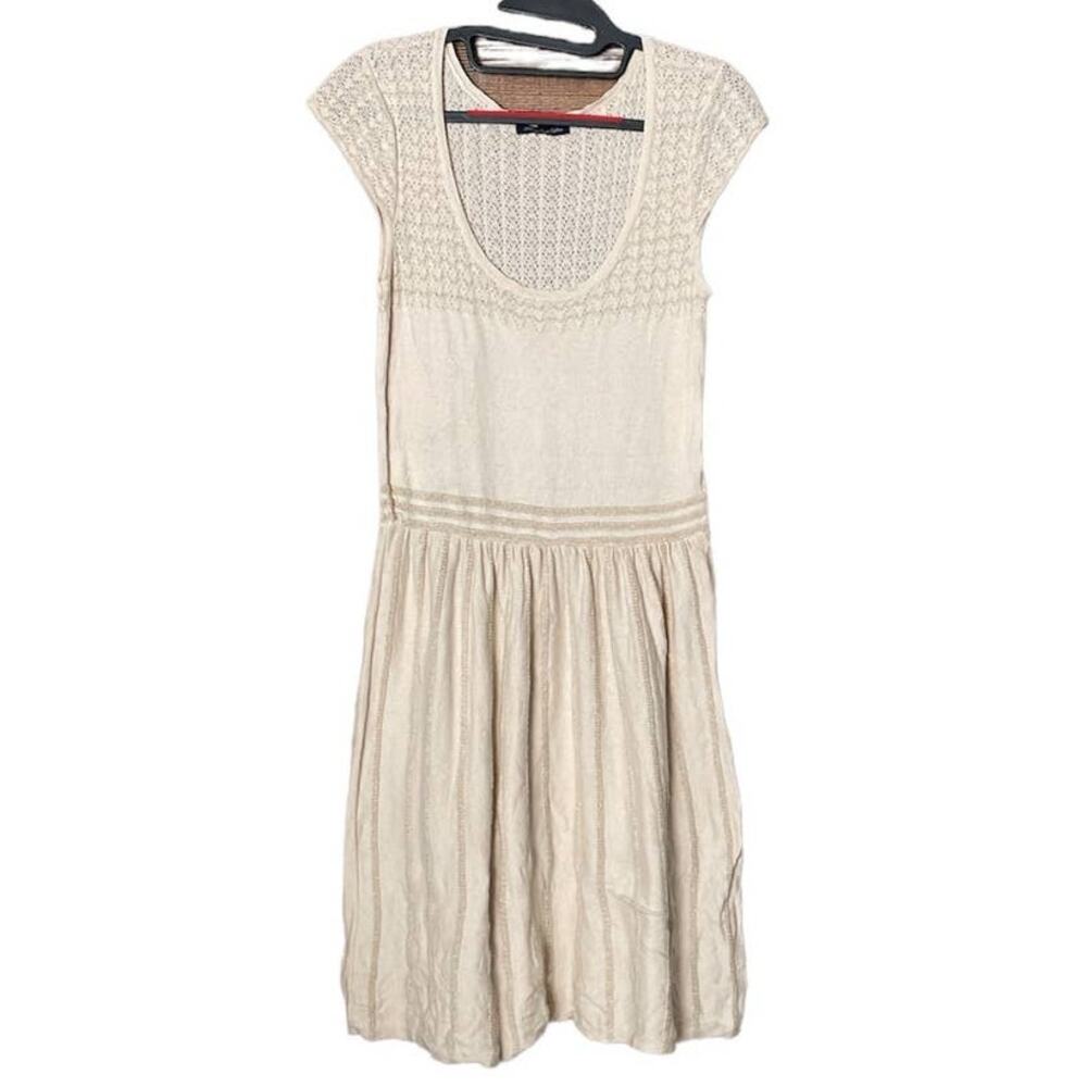 American Eagle Cap Sleeve Sweater Dress Cream Metallic Gold Size Medium